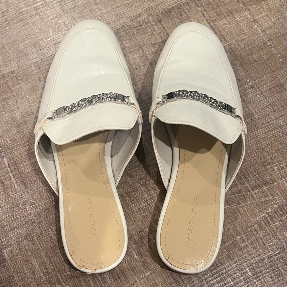 Marc Fisher Cream Mules with Silver Accent